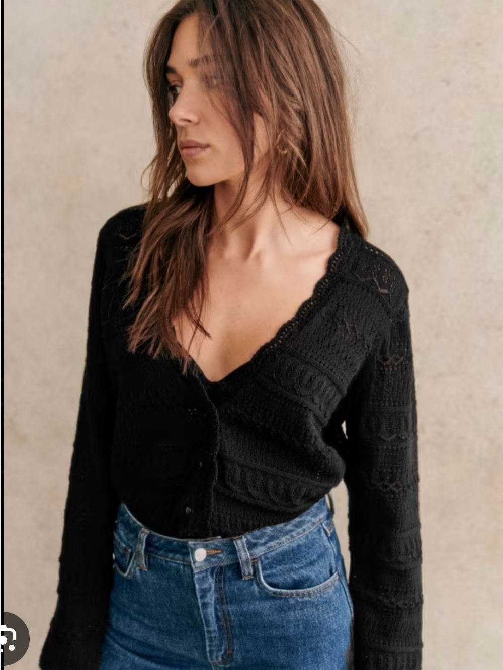 Sezane Black Knit Openwork Women's Sweater - Picture 4 of 13